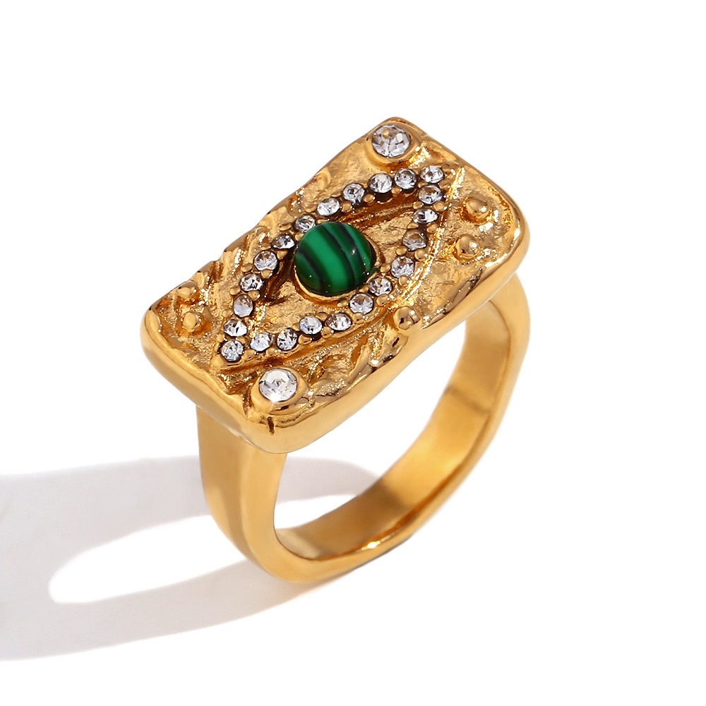 18K Gold Plated Evil Eyes Ring*Malachite Ring*Vintage Chunky Ring*Artsy Chic*JD
